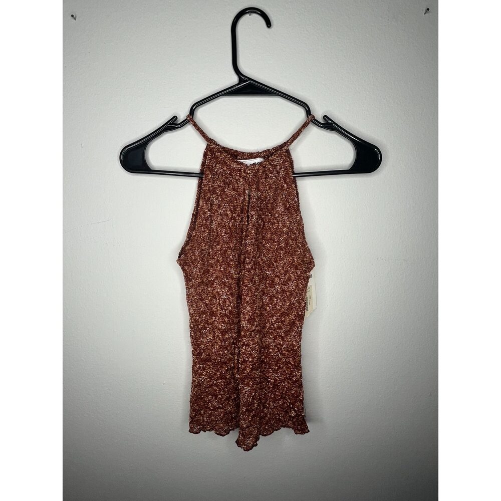 Vintage U.S. Tops Brown Textured Halter Top - Size Small - Made in USA